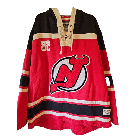 Vintage New Jersey Devils Old Time Hockey Lace Up Hoodie NHL Sweatshirt XL - Picture 1 of 13